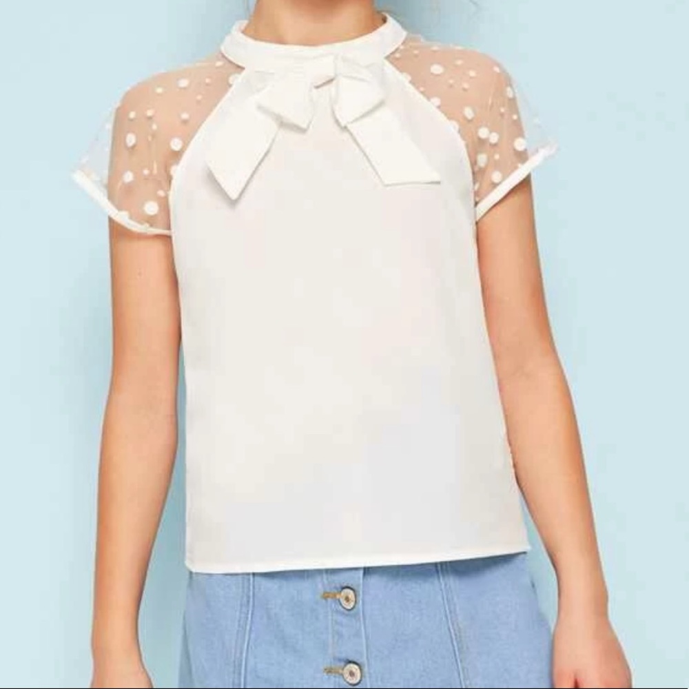 SHEIN girls heyhole back mesh sleeve blouse